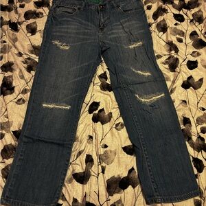 Roxy Men's Relaxed Fit Distressed Jeans - Dark Blue